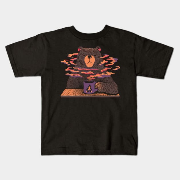 Bear Having Coffee I Love Coffee Kids T-Shirt by Tobe_Fonseca